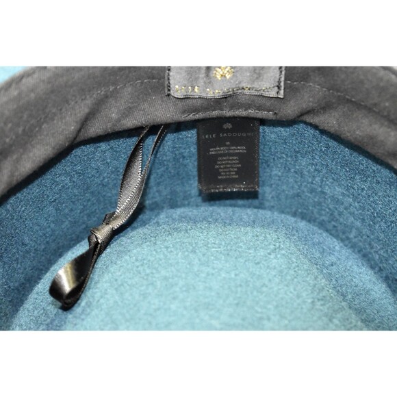 Lele Sadoughi Wool Wide Brim Fedora Hat Teal Blue OS One Size Velvet Band main image 9
